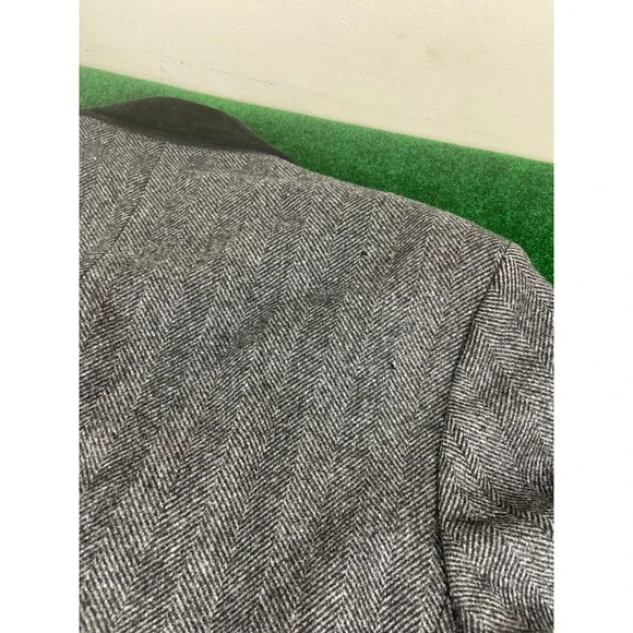 Vintage Wool Herringbone Tweed Overcoat Mens Black Velvet Collar Made in England